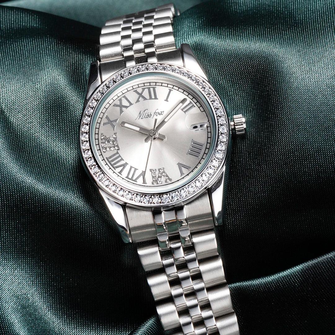 Luxury Women's Stainless Steel Watch | Japan Movement Ladies Quartz Wristwatch | Waterproof Calendar Iced Out Watch | Reloj Mujer | Caratix - CaratixJewelry